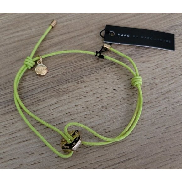 Marc by Marc Jacobs Neon Yellow Cord Friendship Bracelet Gold Charm NWT - Picture 1 of 6